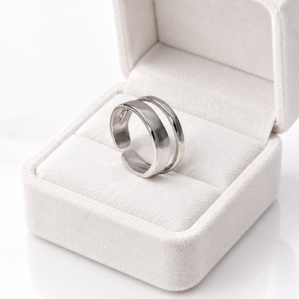 Silver Double Layer Open Bar Ring